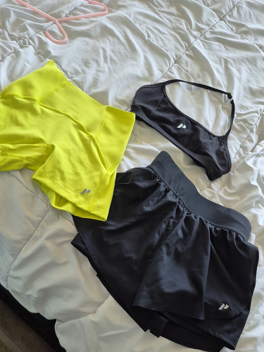 Women’s Black Sports Bra and Short Set with Neon Yellow Shorts